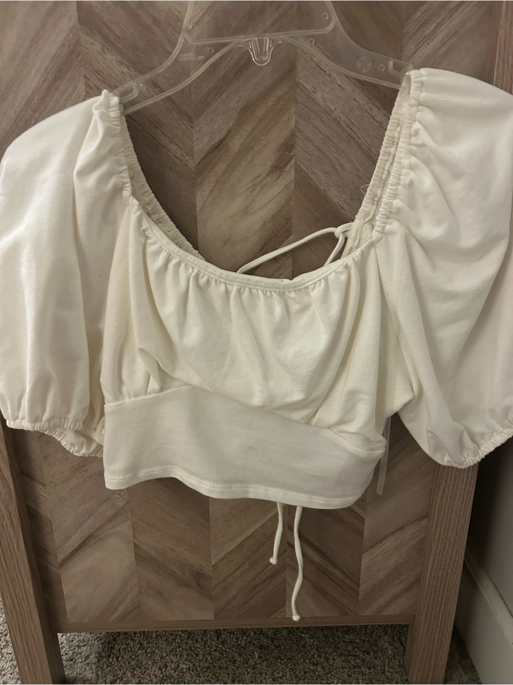 Grace Cream Puff-Sleeve Crop Top with Waist Tie